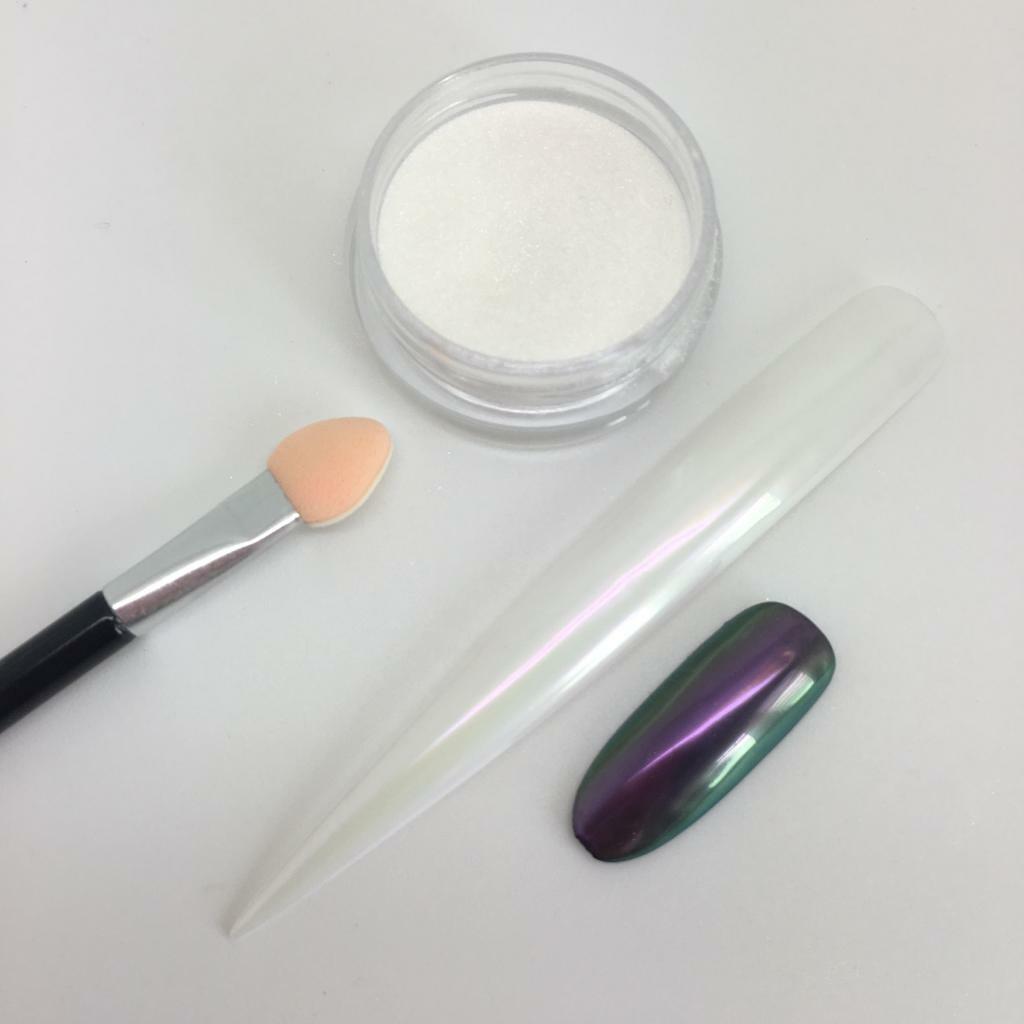 Aurora White Chrome Chameleon Nail Powder Rainbow Colour Changing Mirror Effect