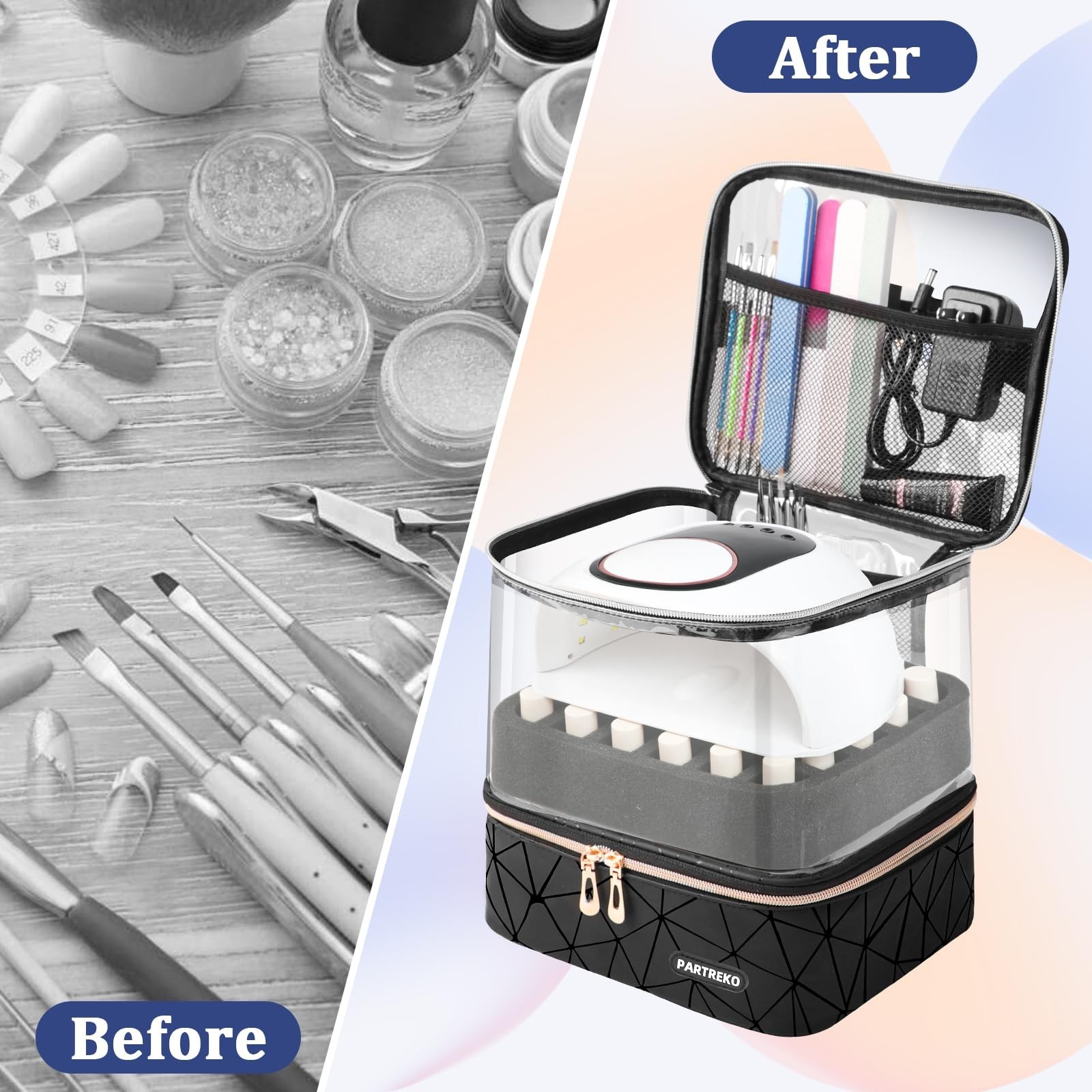 Clear Nail Polish Organizer Holds 60 Bottles (15ml/0.5fl.oz)& Nail Lamp, Doub…