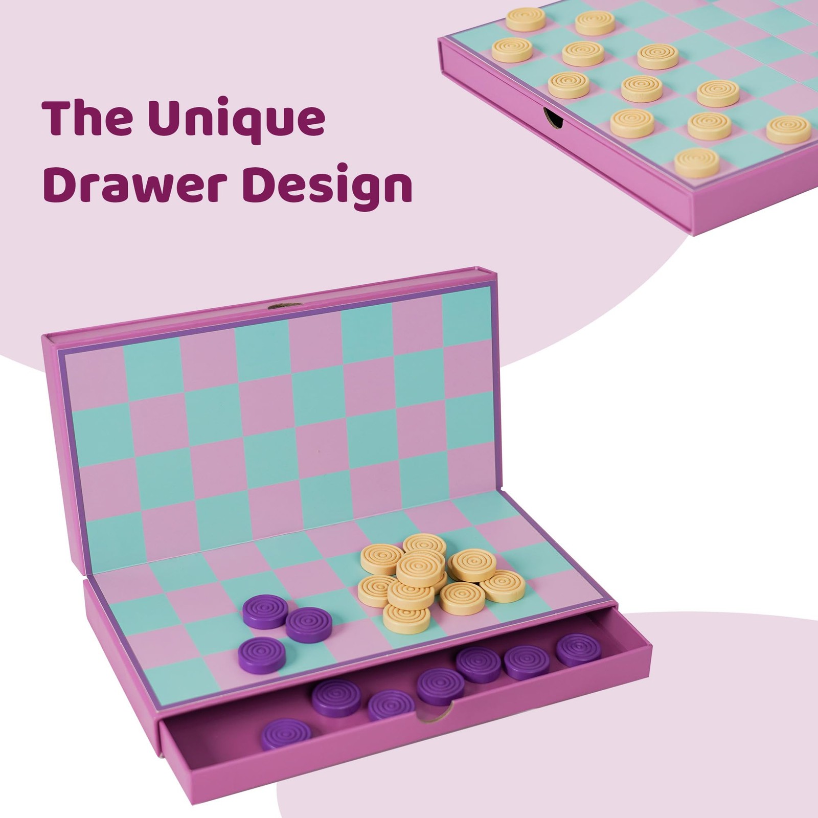 YOBRO Colorful Checkers Board Game, Portable Large, Purple,green,pink,beige