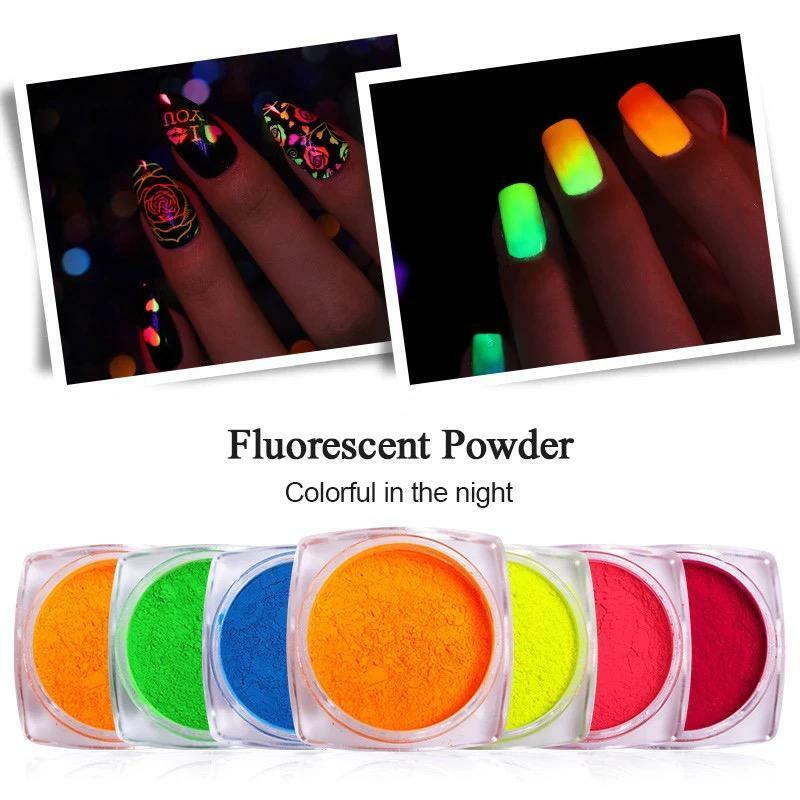 15 COLOURS NEON PIGMENT NAILS POWDER DUST OMBRE PHOSPHOR FLUORESCENT GLOWING UK