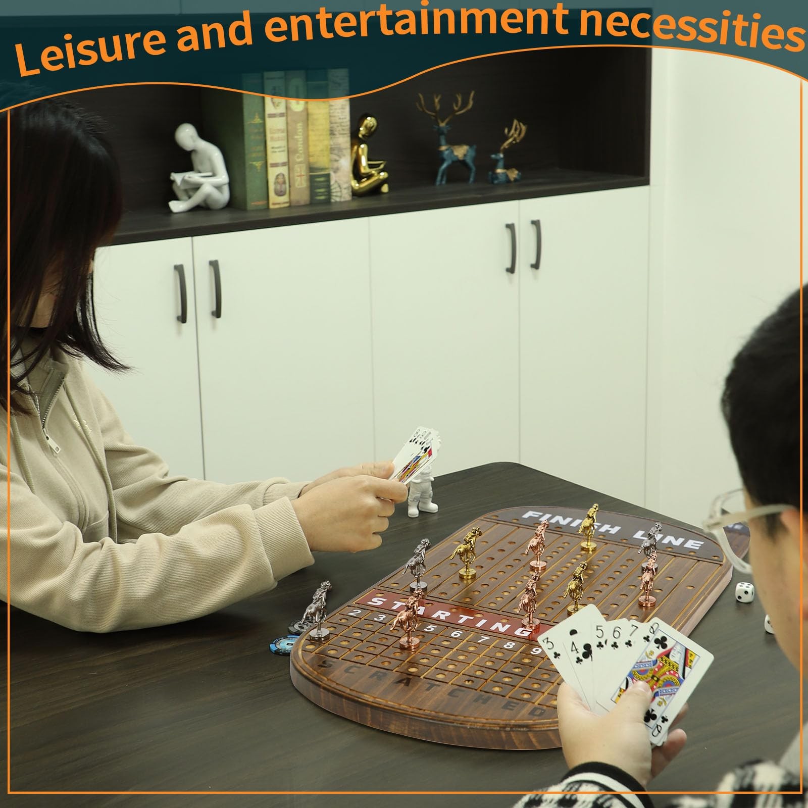 Jyquorp Horse Race Board Game Racing 21×11.8×0.8 inches, Rustic Brown
