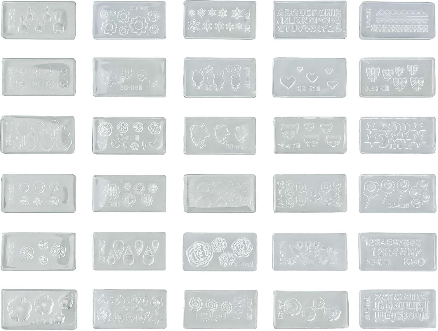 30 Pcs 3D Nail Art Mold DIY Nail Art Decorative Silicone Mould Carving Mold Nail