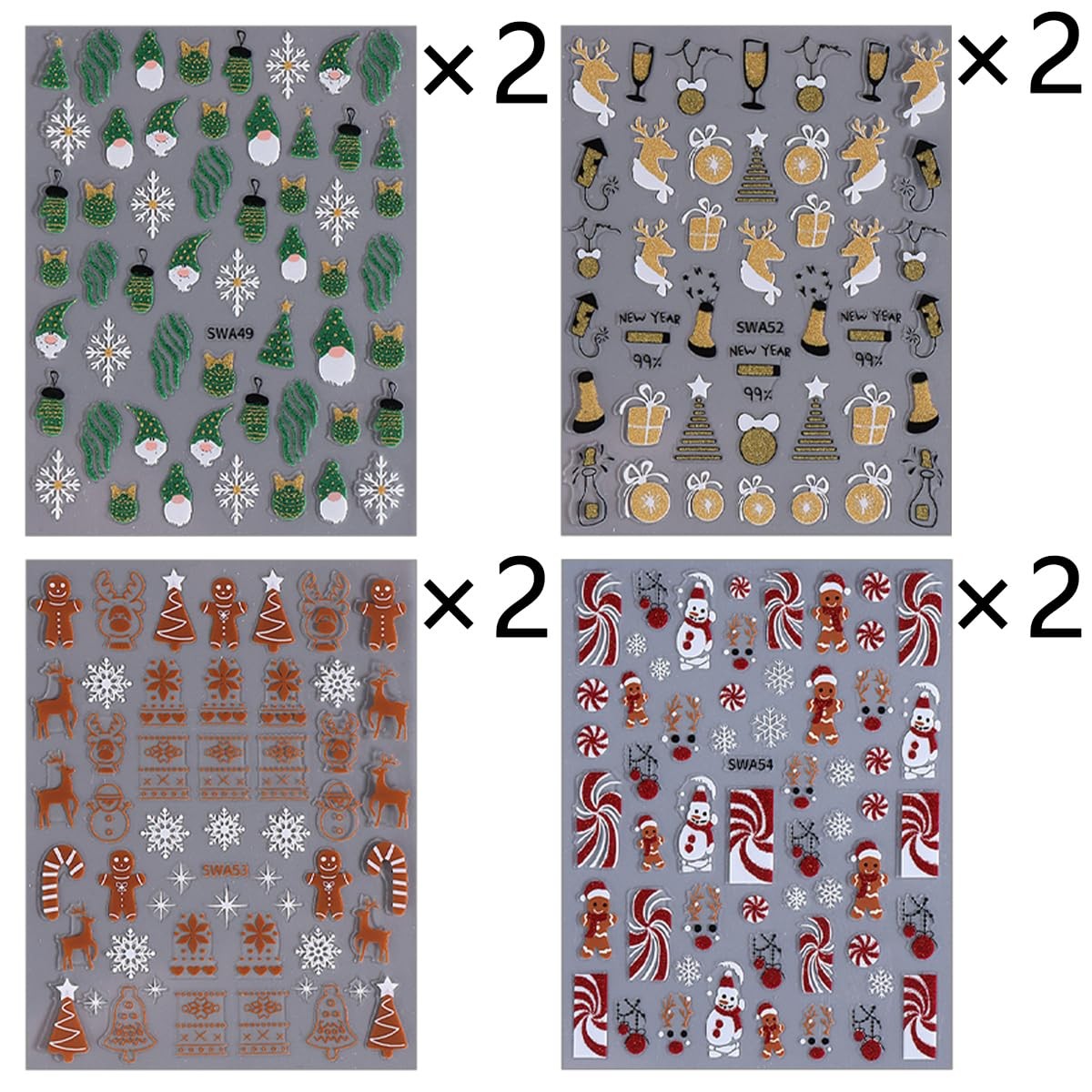 New Year Nail Stickers 3D Self-Adhesive Decals Decoration Supplies for Women
