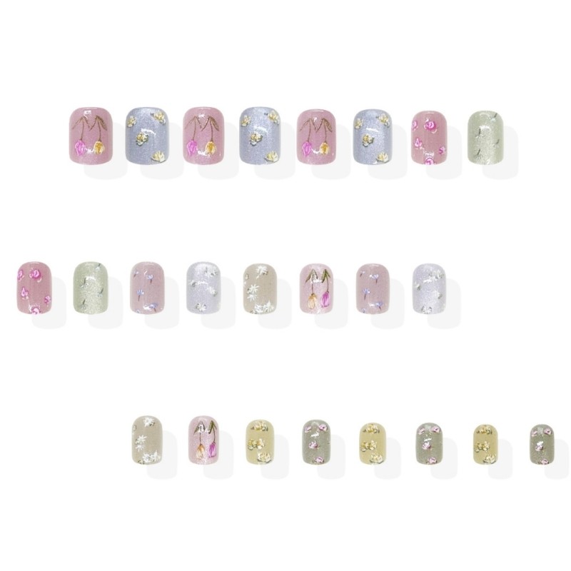 Floral False Tip Set 24 Pieces Short Square for Home Application and Dating Use