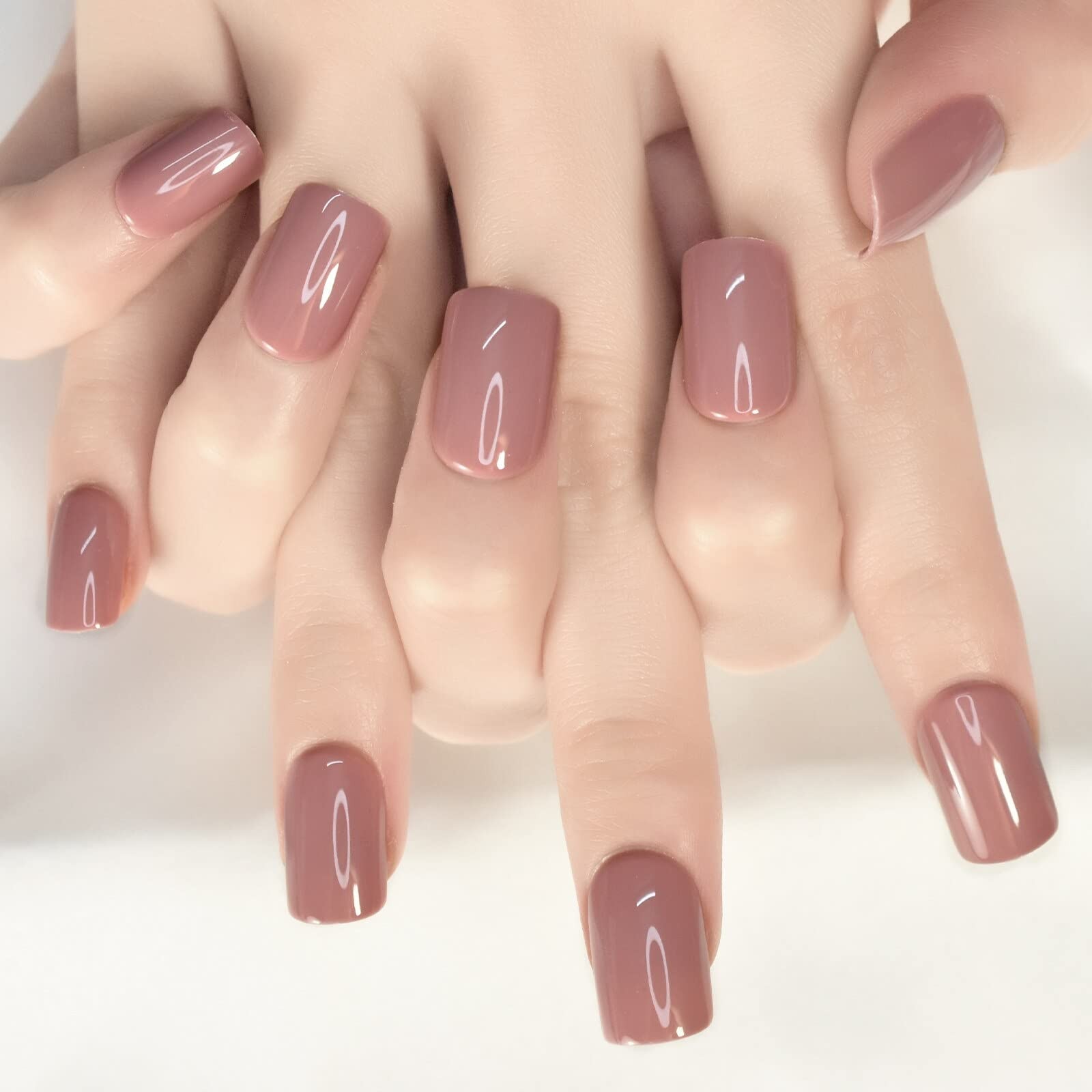 Medium Squoval Glossy Press on Nails Pure Pink UV False Nails Salon Manicure …