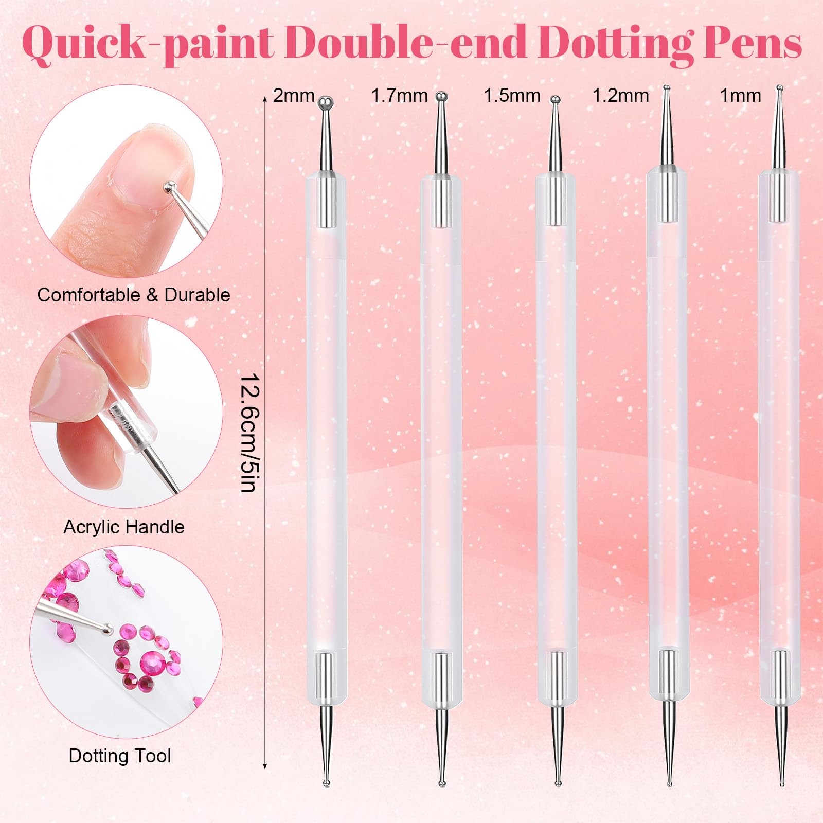 Dotting Tools Nail Art Pe, Nail Art Tools, 5 PCS 5 Size Quick Paint Double En…