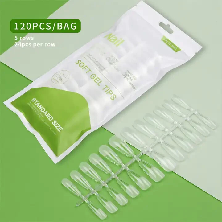 240 pcs Soft Gel Nail Tips Medium Stiletto Coffin Square Squoval Clear Pre-Buff