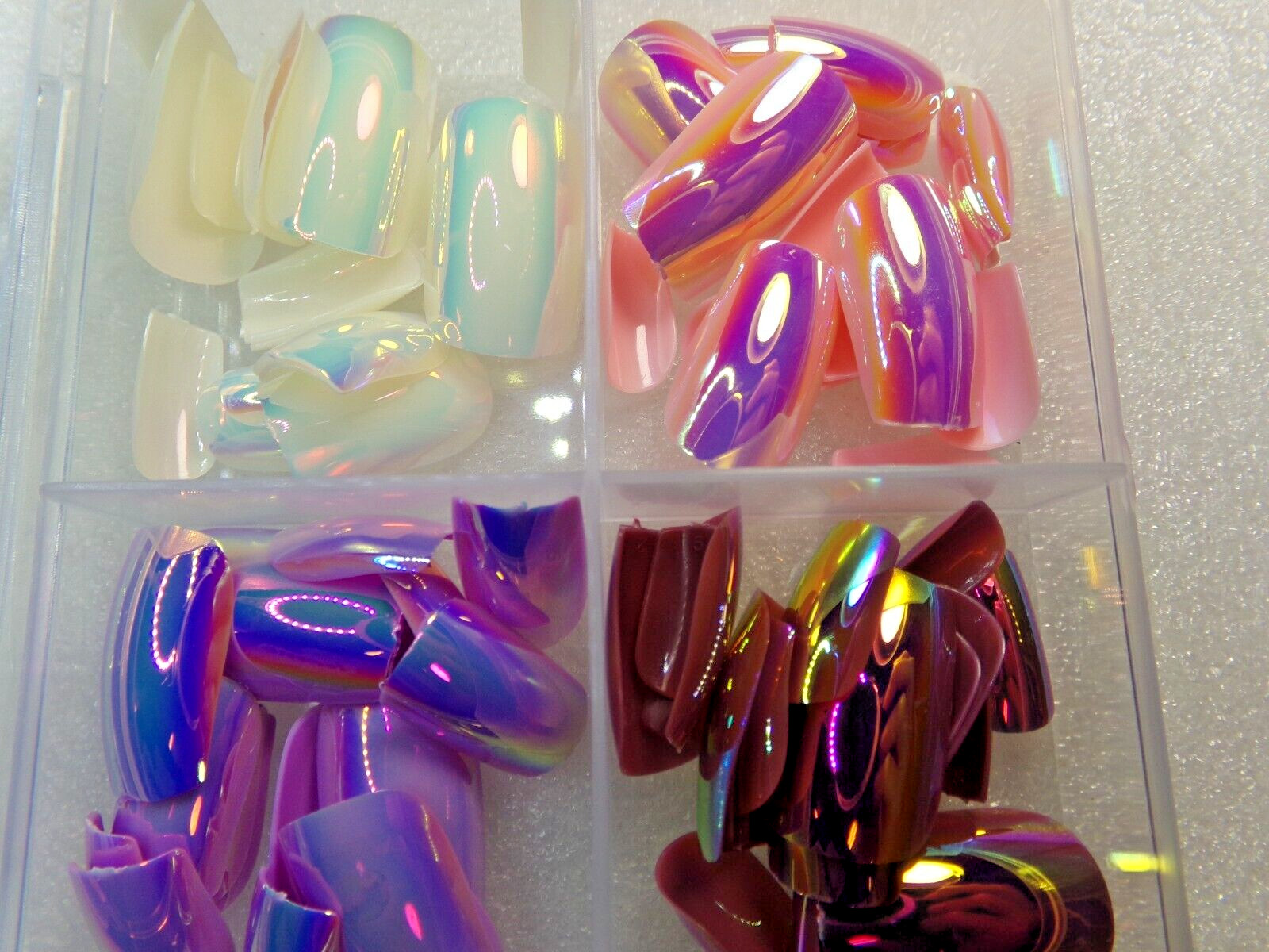 4 Pack Pretty Secrets Chrome Glue on Nail Medium Pink, Purple, White Multi