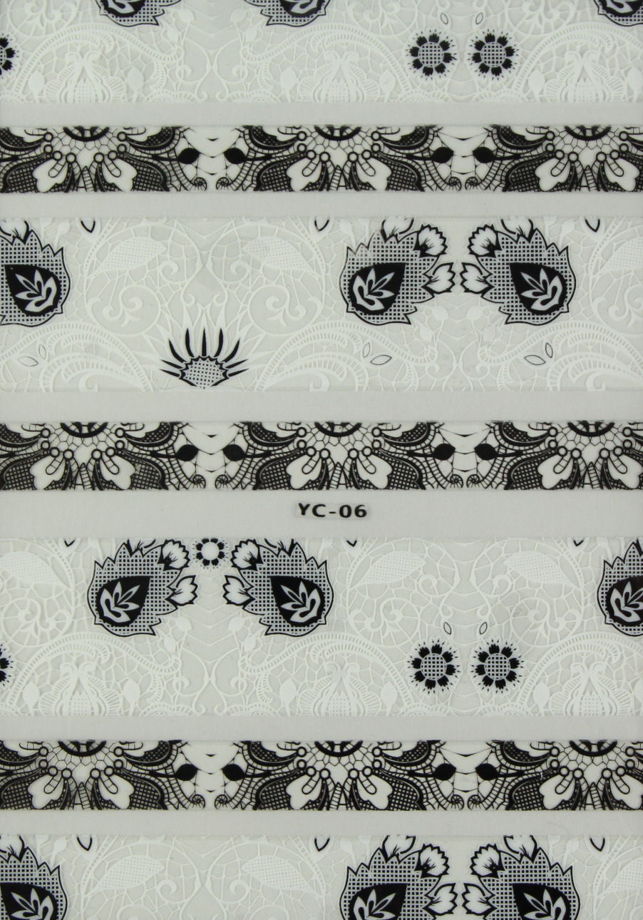 Flower Lace Nail Art Stickers black white transfer Full Sheet