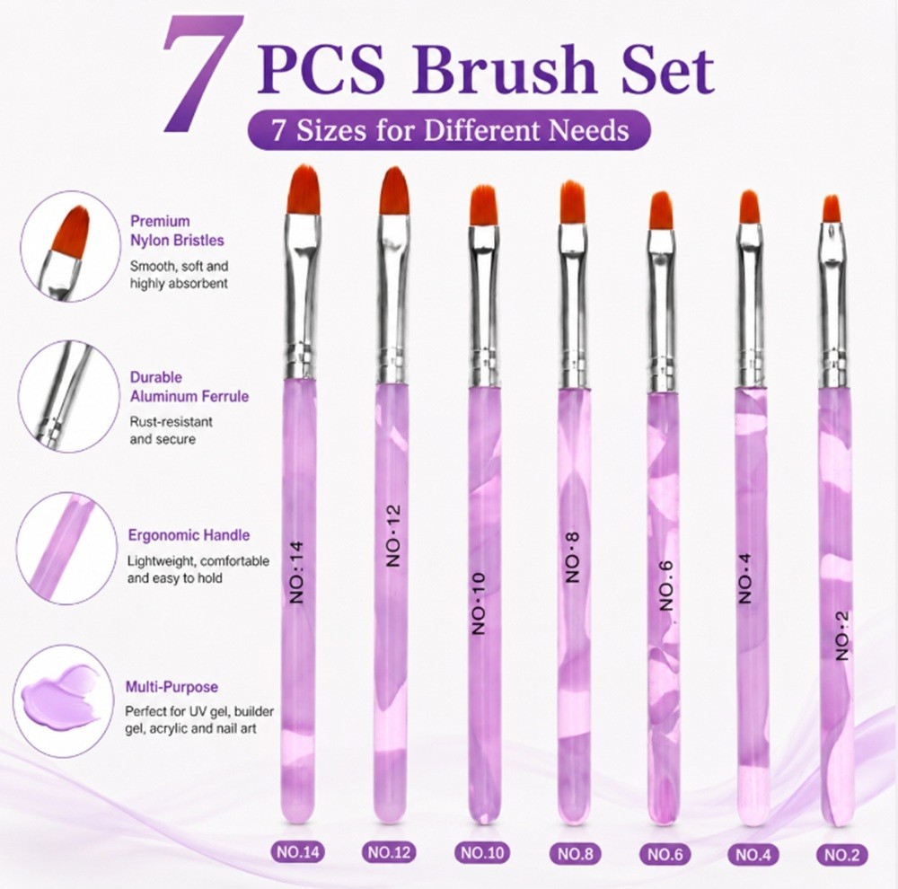 7-Piece Nail Art Design Brush Set – Acrylic & Gel Polish Painting, Drawing Pens