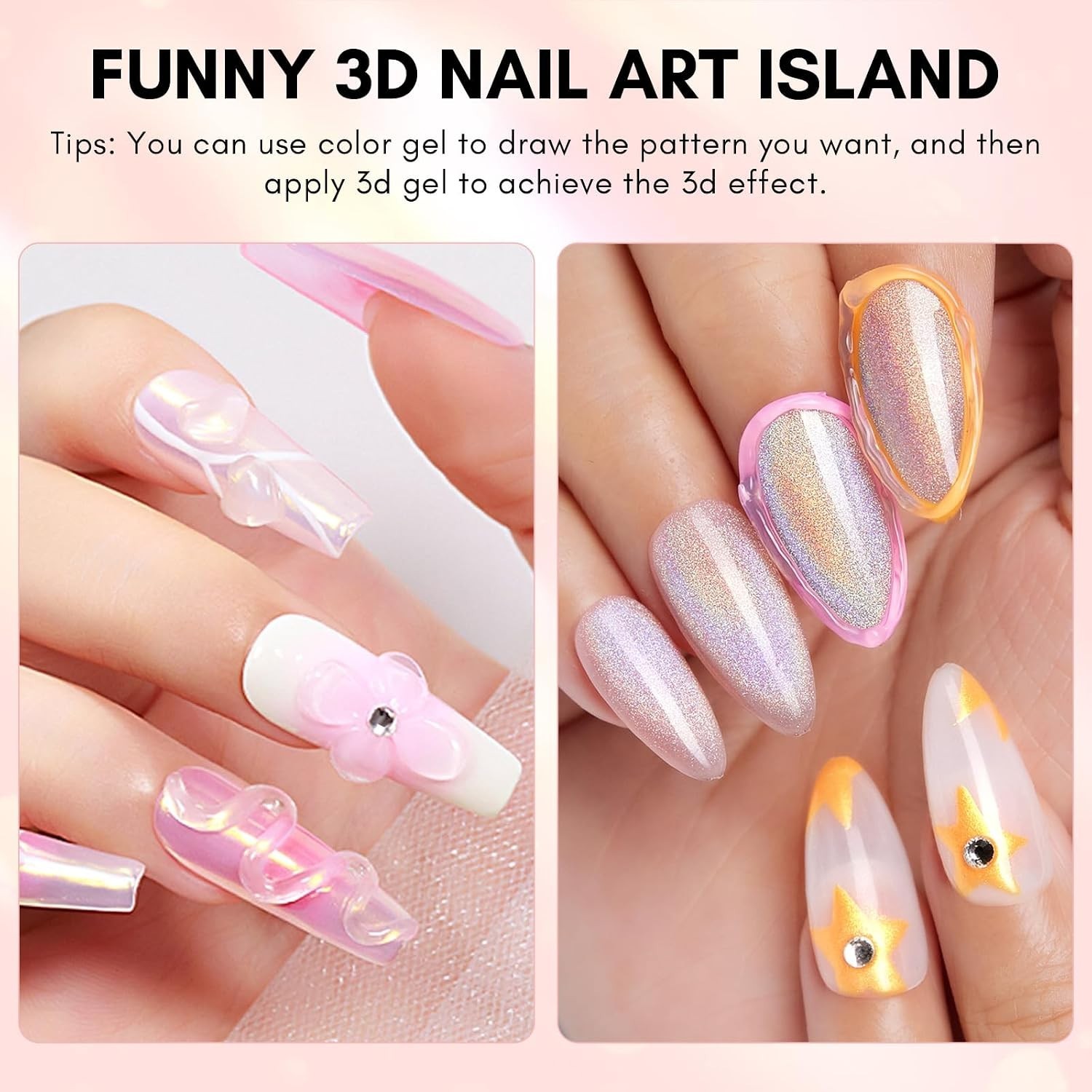 Nail Rhinestone Glue with 3D Gel Kit – Super Strong Nail Charm Glue & Sculpti…