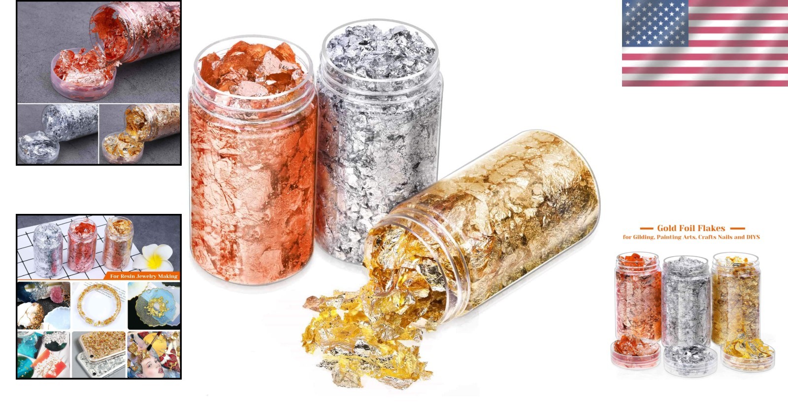 Luxury Metallic Gold Foil Flakes Kit for Crafting – Gold, Silver, Copper