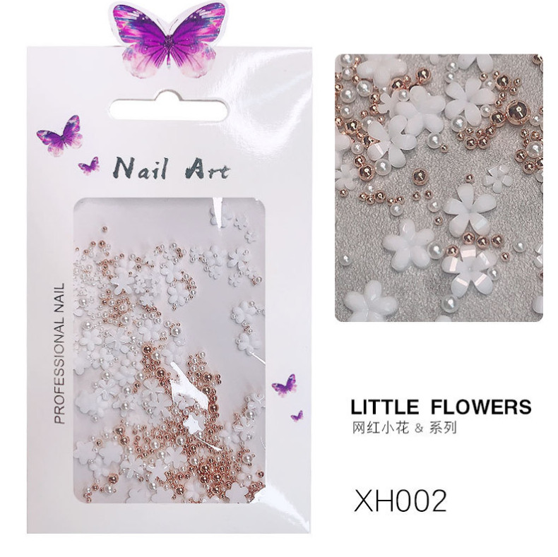 3D Acrylic Flower Nail Art Decor Mixed Size Ball White Rhinestones Manicure NH9