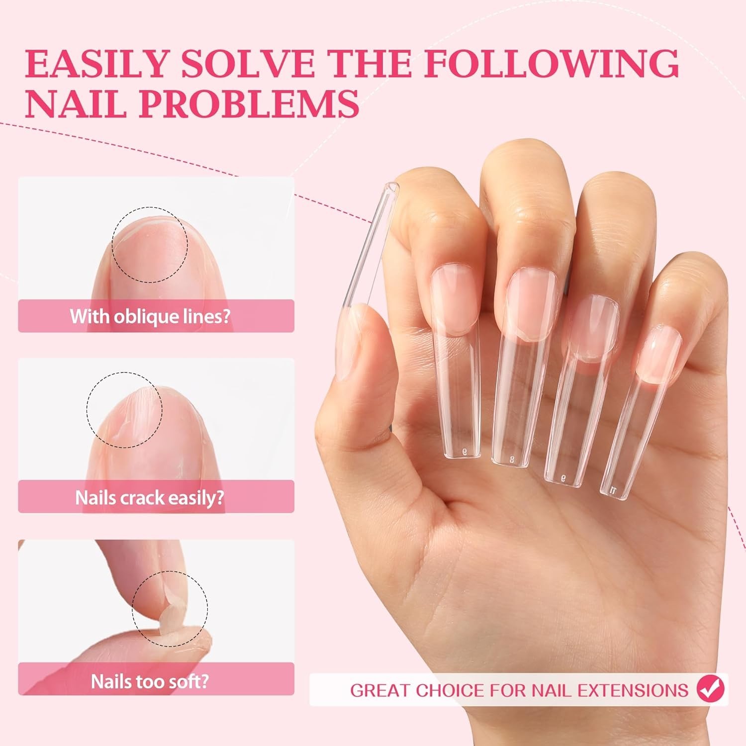 XXL Extra Long Square Nail Tips – 216PCS Clear Full Cover for Perfect Designs