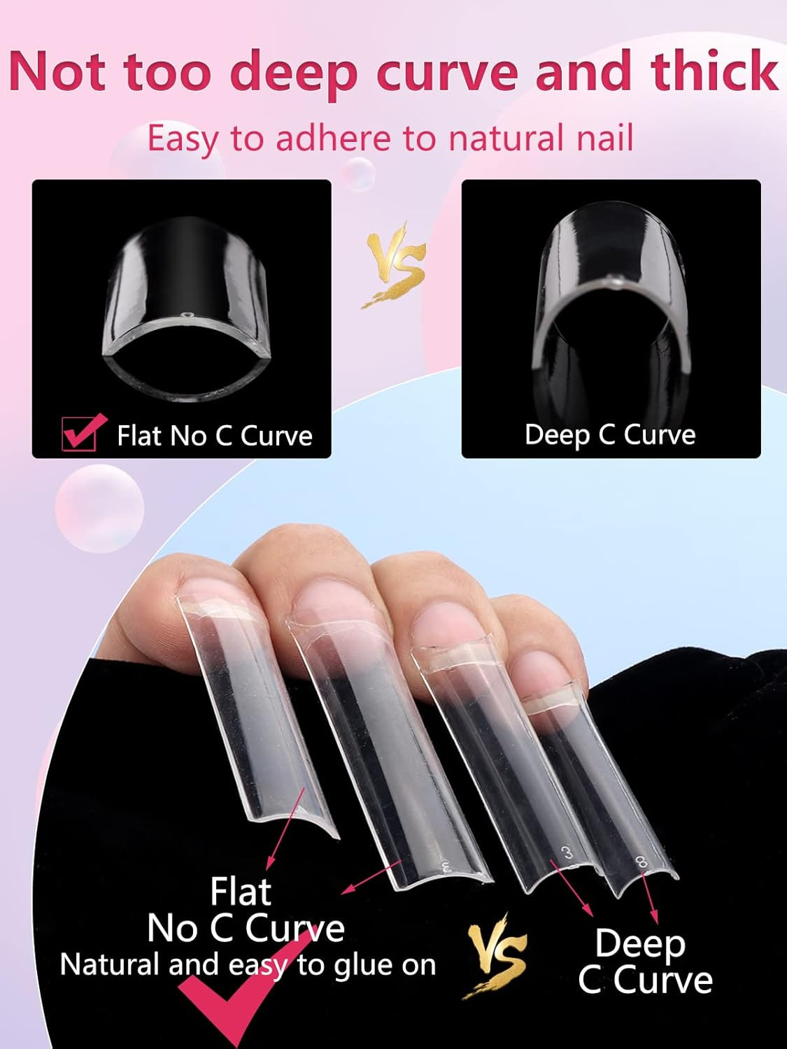 504PCS No C Curve Clear Nail Tips for Acrylic Nails Professional, 3XL