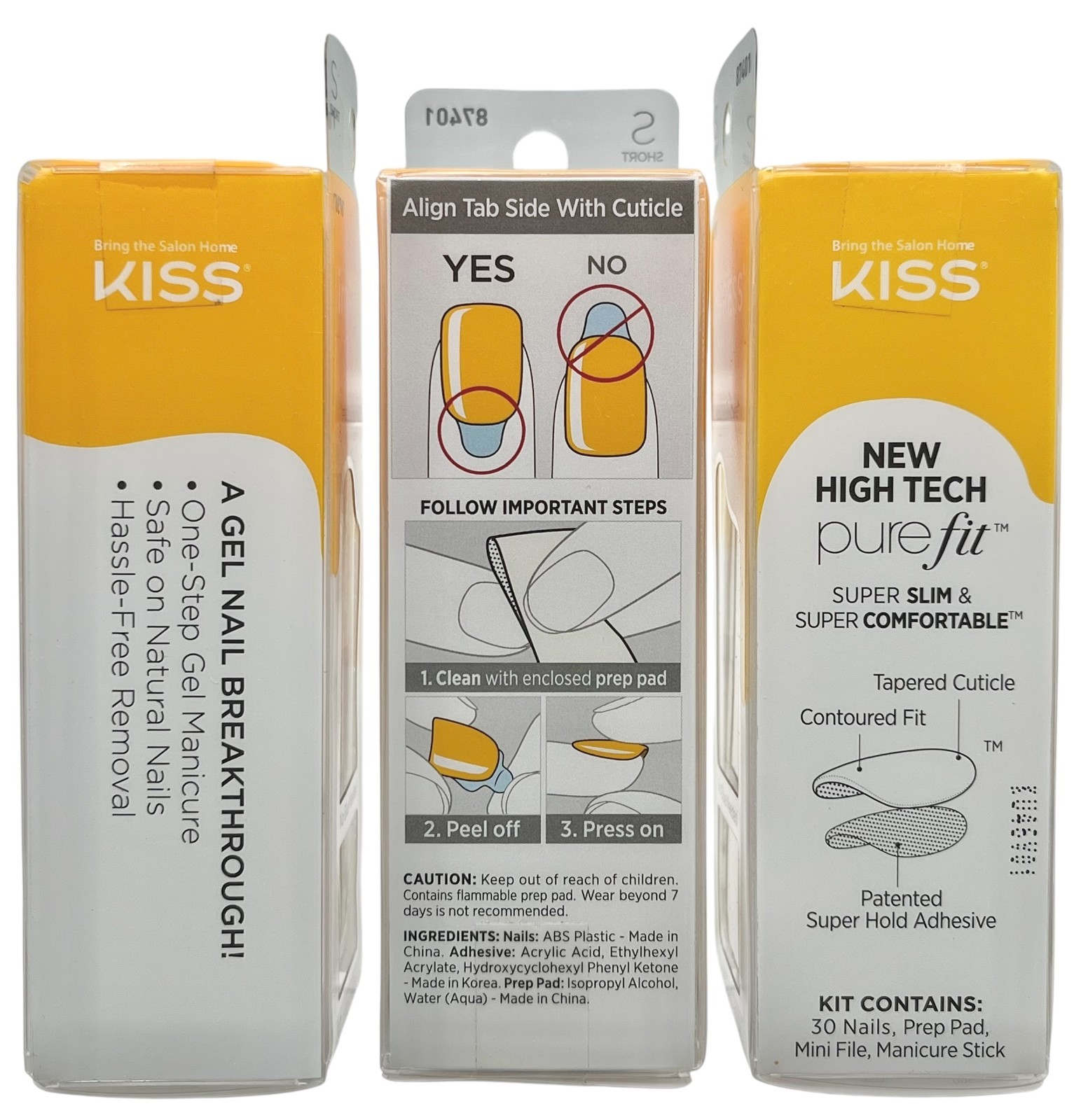 3X Kiss Nails imPRESS Color Press On Manicure Glossy Yellow Cheerful Heart 15X