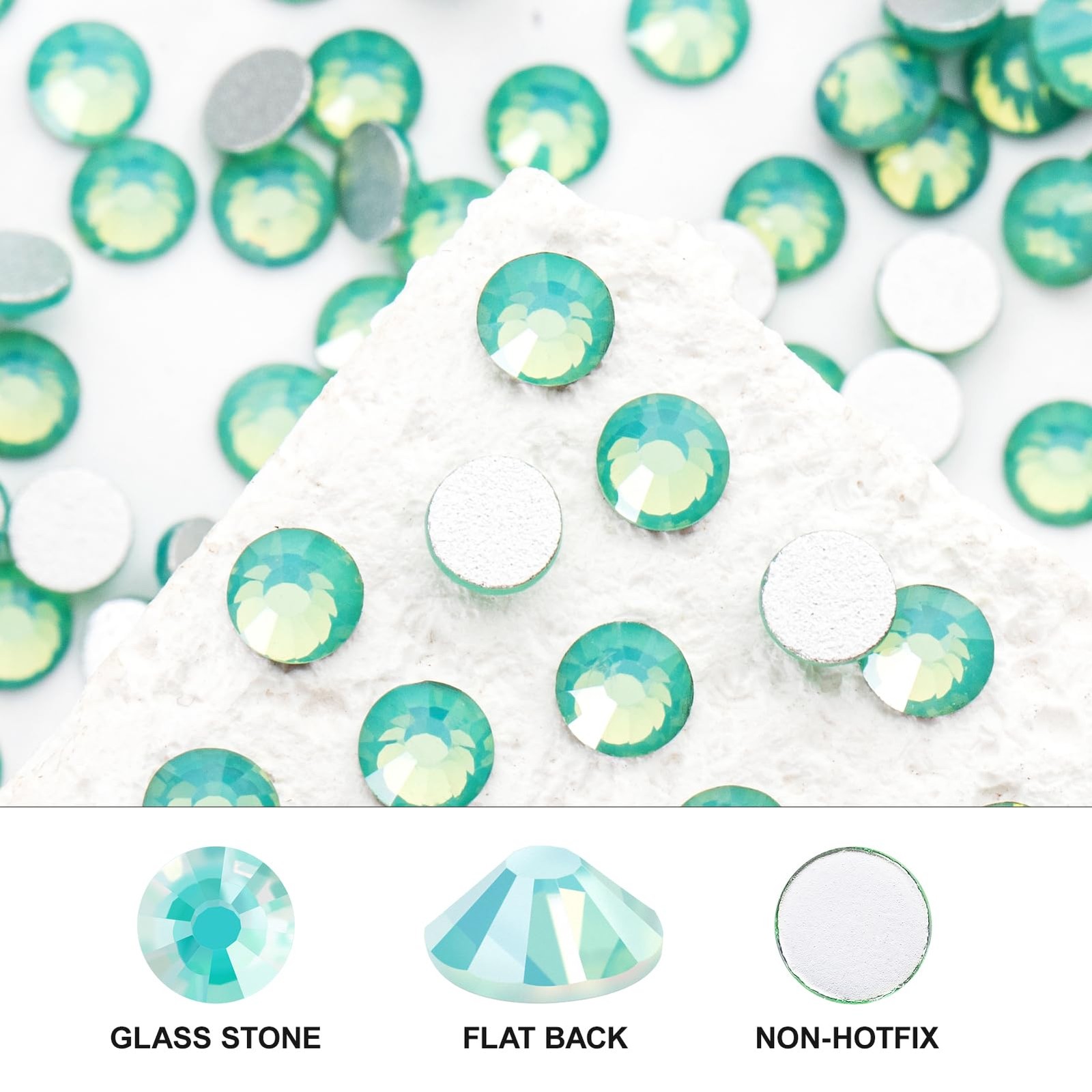 Novani 3000 Pieces Flatback Rhinestones Glass Round Gems Green Opal Crystals for