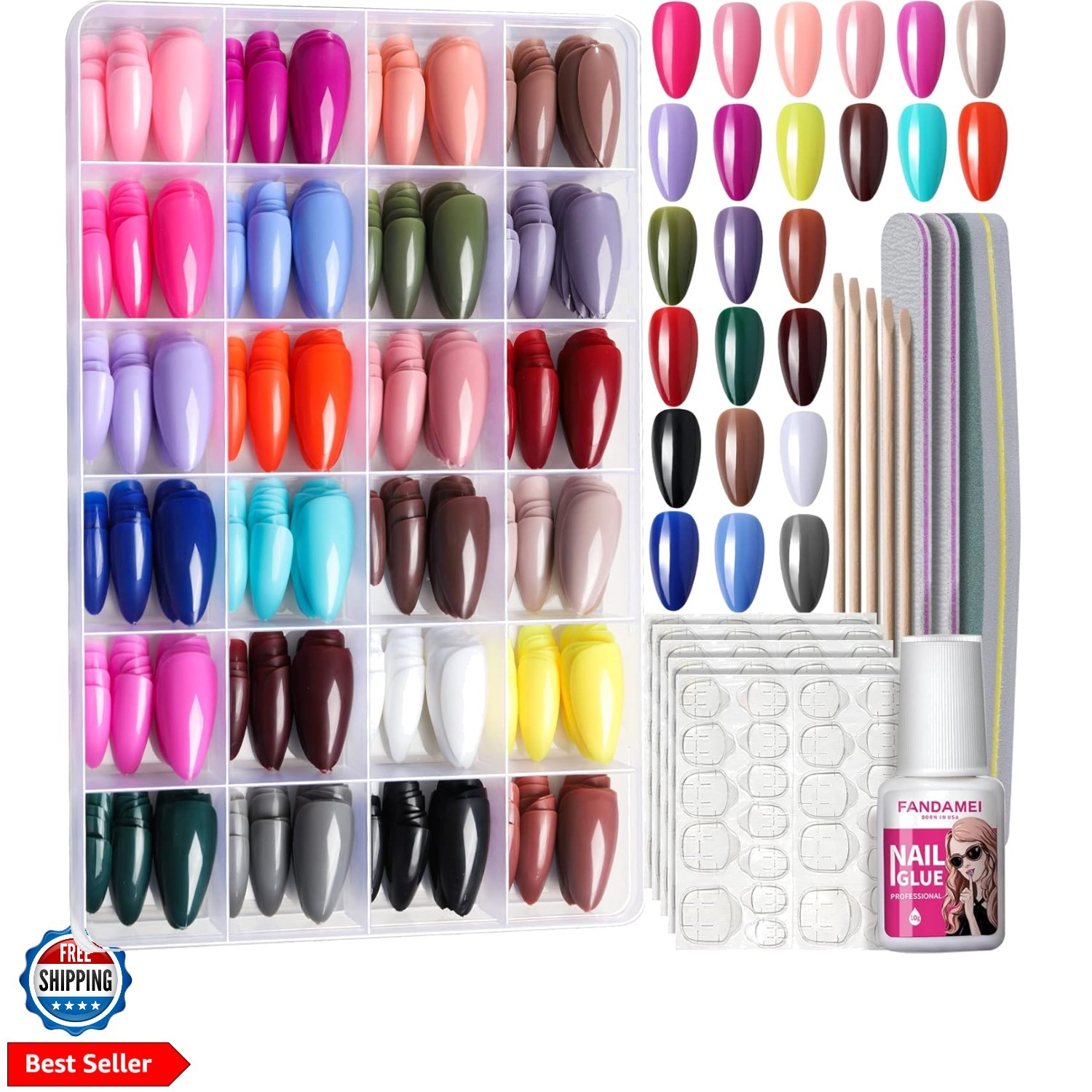 Press on Nails, 24 Colors 576PCS Press on Nails Almond, Medium Acrylic Fake N…