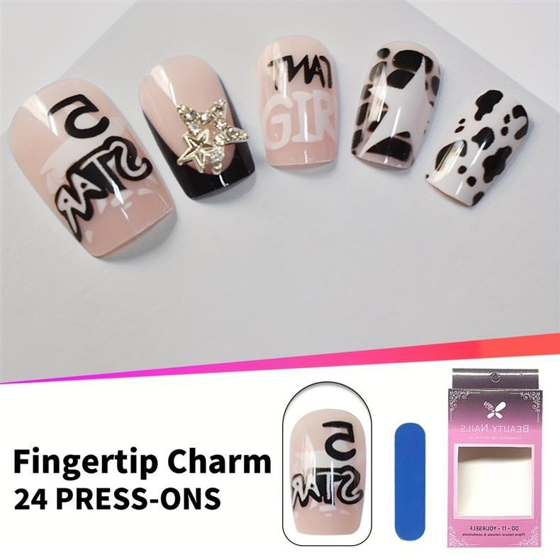 Short Square Star Studded Press On Nails Cute Cool Style