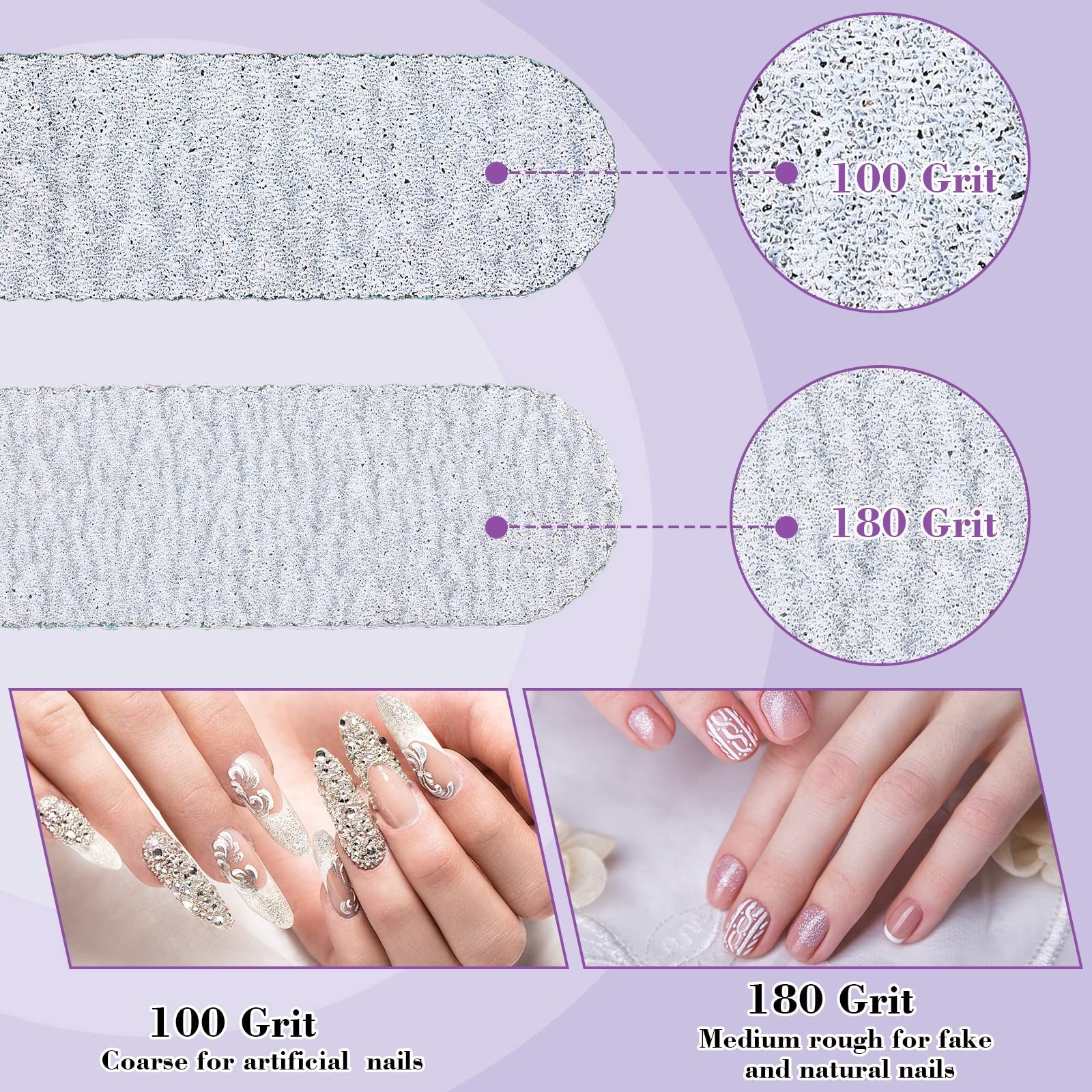 200 Pcs 4 Styles Nail Files Bulk 100/180 Grit Double Sides Professional Reusa…