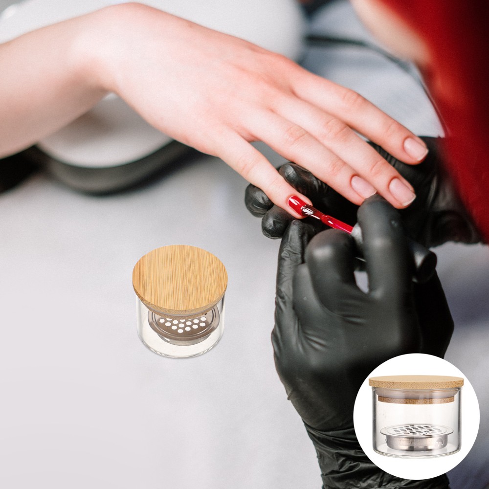 6PCS Nail Brushes Washing Cup – Dappen Dish with Lid and Mesh Layered Acrylic