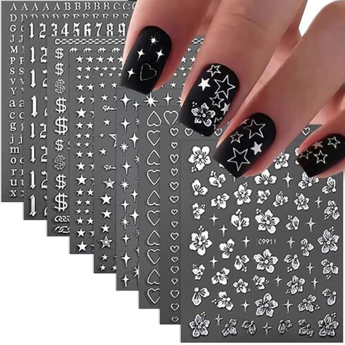 Star Letters Heart Flower Nail Art Stickers Nail Decals 3D Self-Adhesive