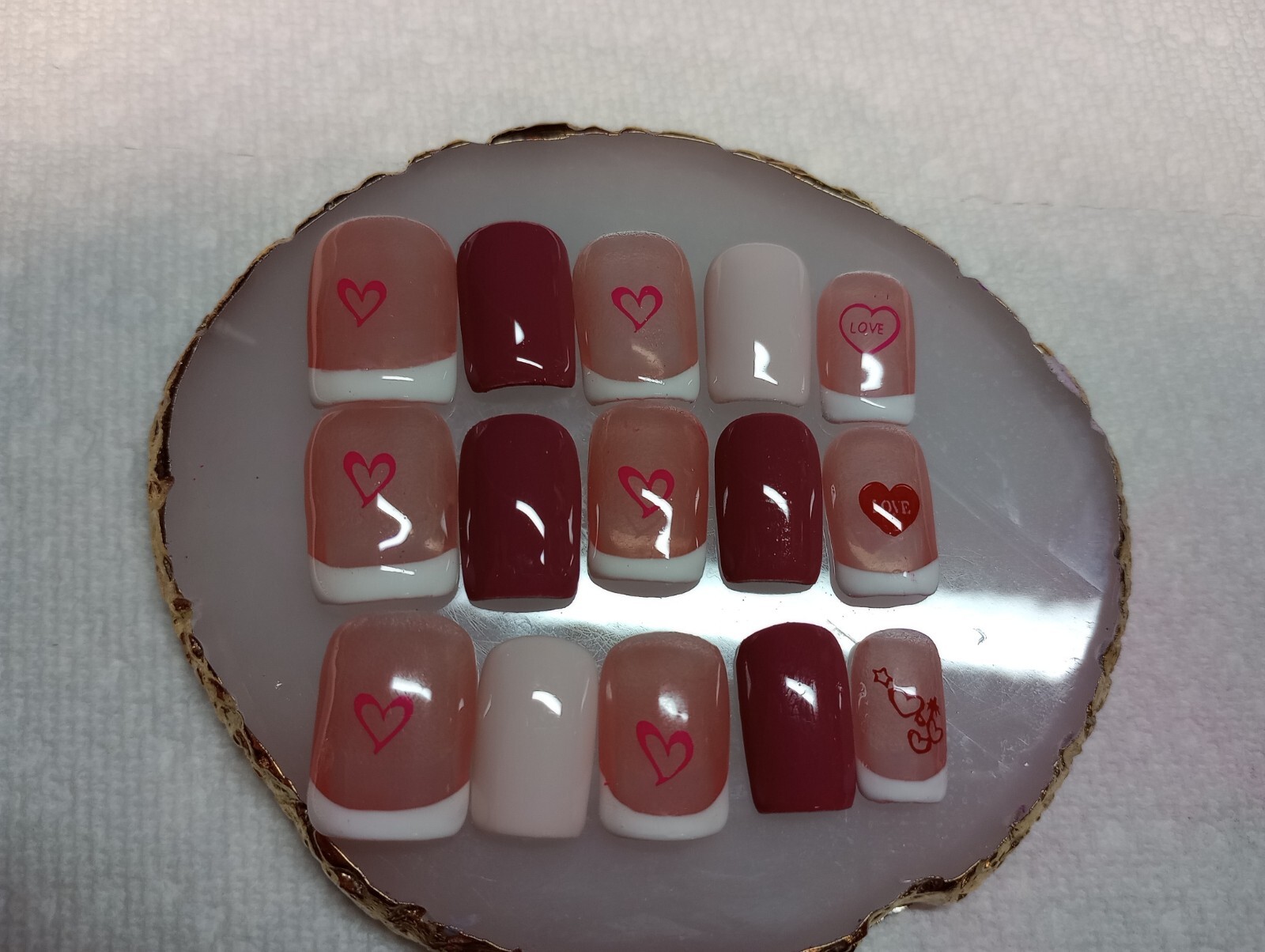Hearts, Square Short, PressOn Nails, Handmade, Valentines, Women, Girls, Nail