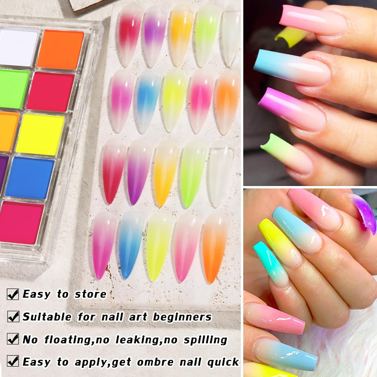 Neon Nail Pigment Set 10 Colors Ombre Nail Powder Solid Fluorescent Pigment Grad