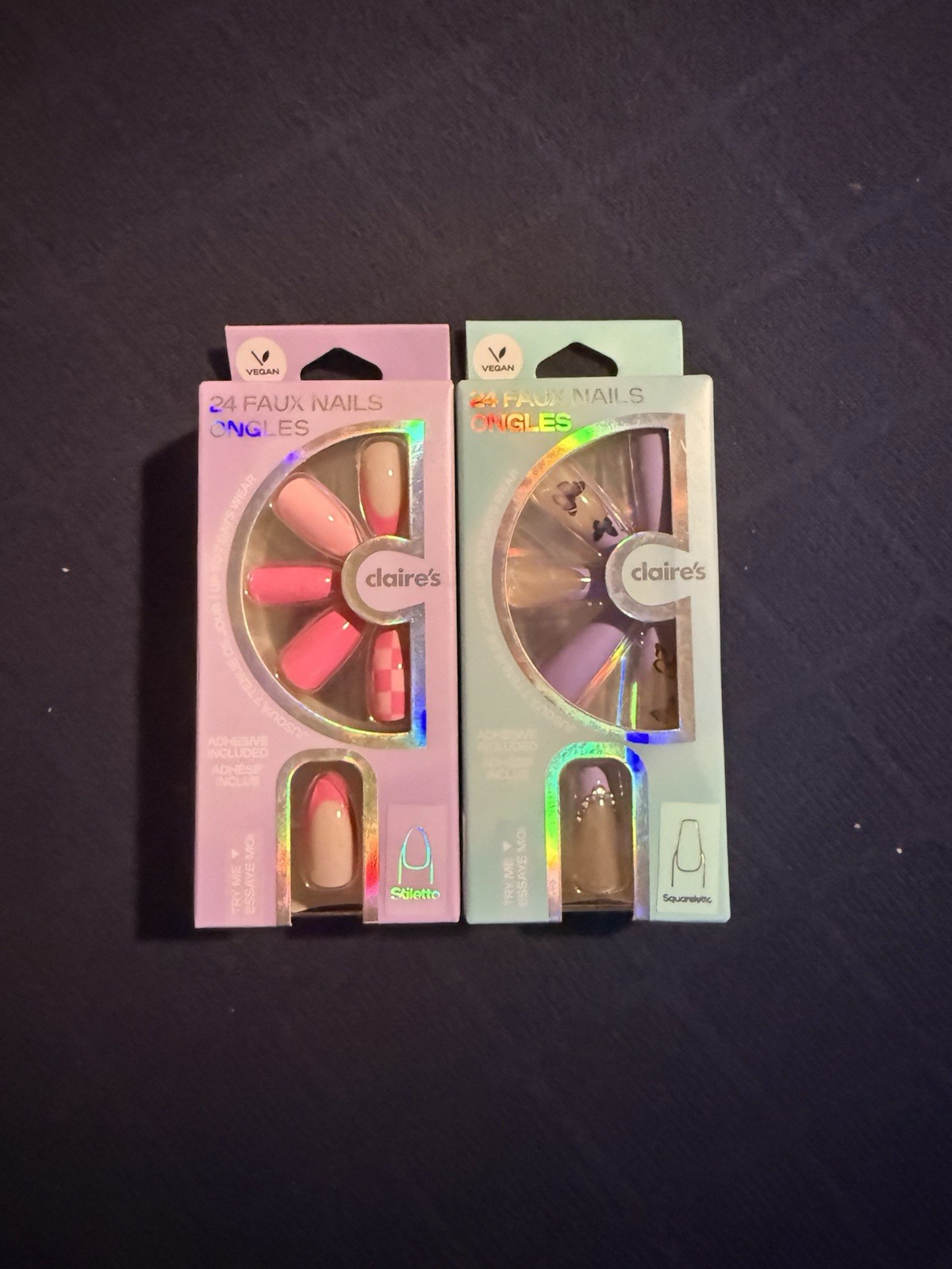Claire’s Faux Nails – Stiletto & Squareletto – 2 Pack – Glue On