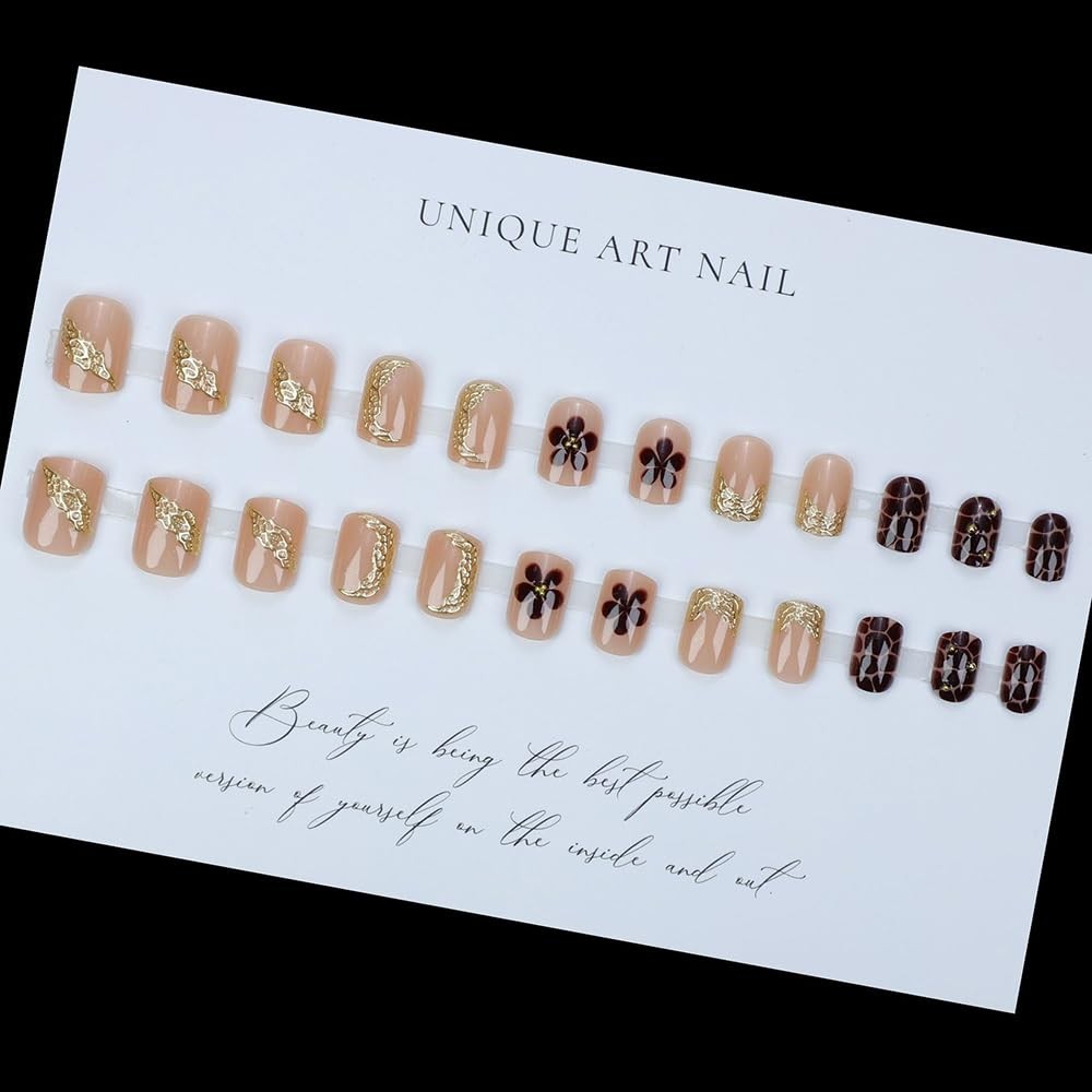 24 Pcs Nude Pink Press on Nails Short Square,Spring Cute Fake Nails Press ons…