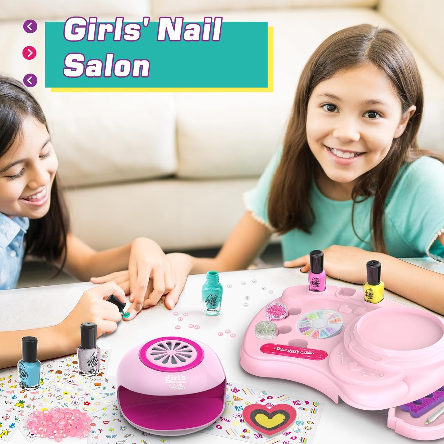 Nail Polish Set for Girls Ages 7-12, Kids Nail Art Studio Kit, Non Toxic Quick D