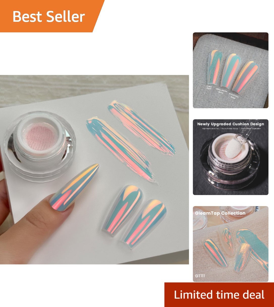 GleamTap Cushion Aurora Nail Powder GT111 Afterglow – Mermaid Chrome Glitter