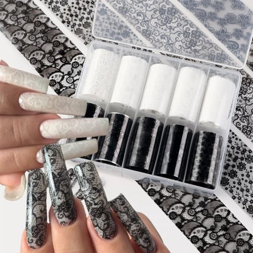 10 Rolls Lace Nail Foil for Nail Art Black White Flower Nail Art Flower-20