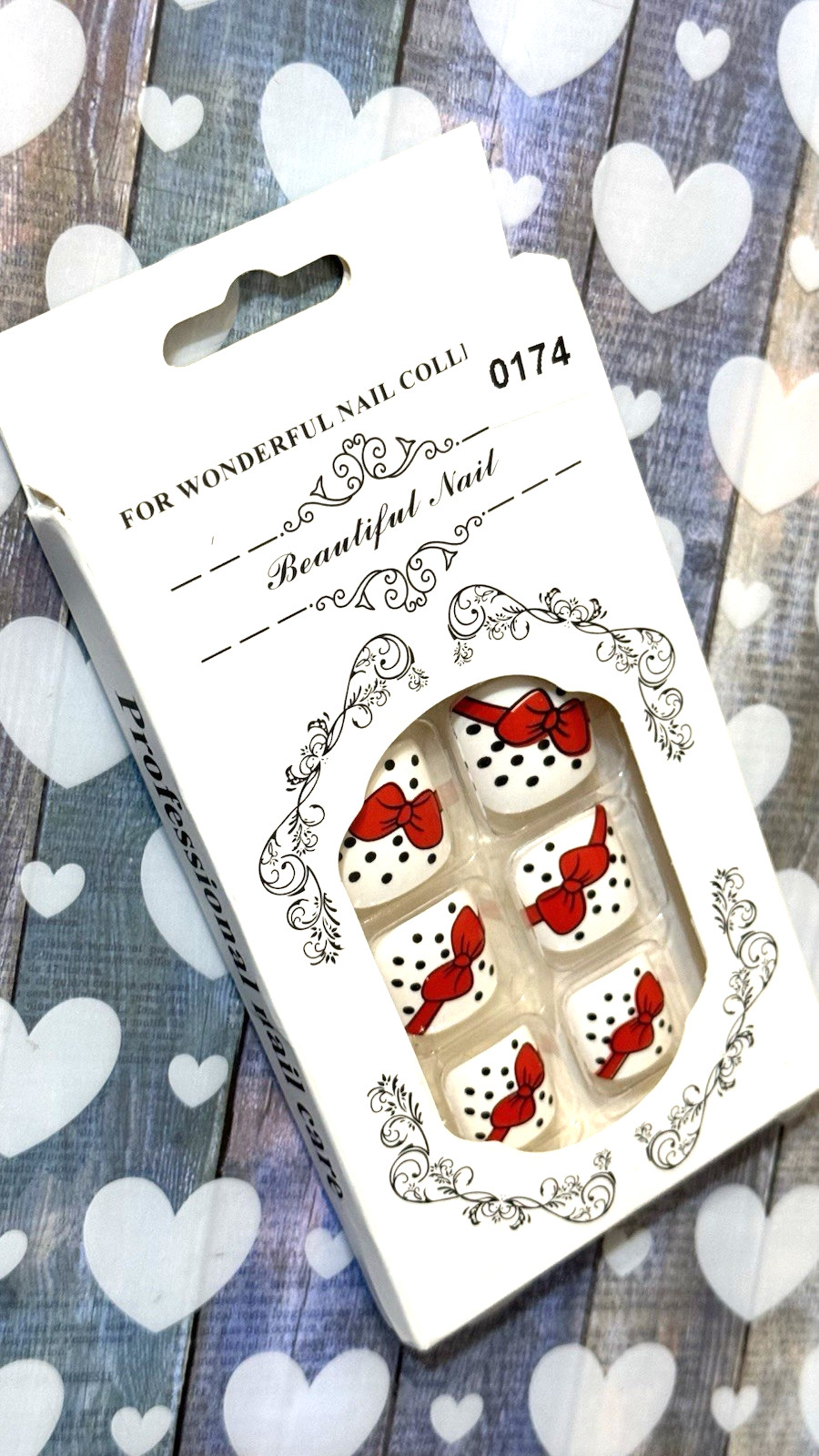 For Wonderful Nail Collection WHITE with BLACK POLKA DOTS RED BOW Fake Toe Nails