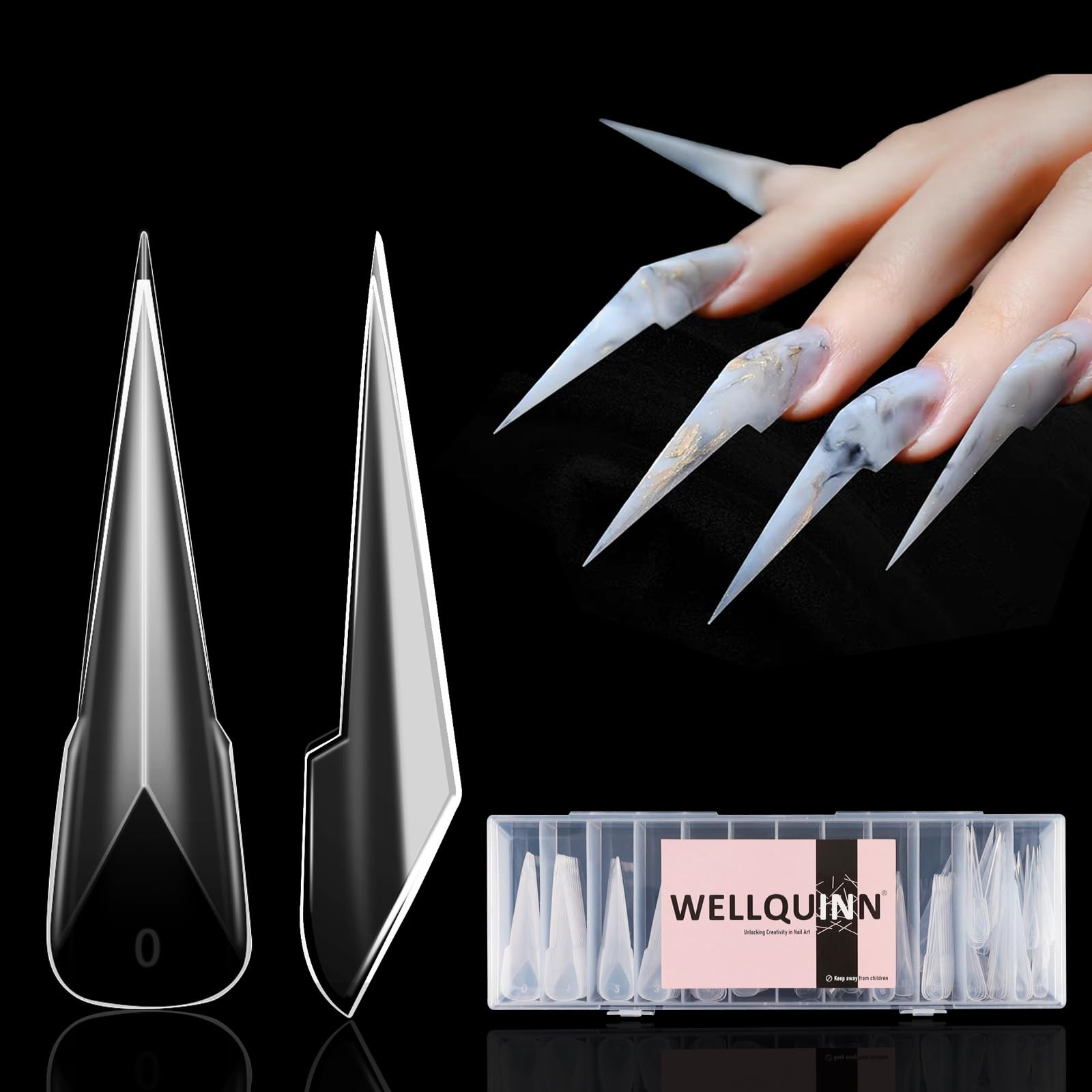 Wellquinn Mecha Dragon Claw Dual Nail Forms, Extra Long Long, clear