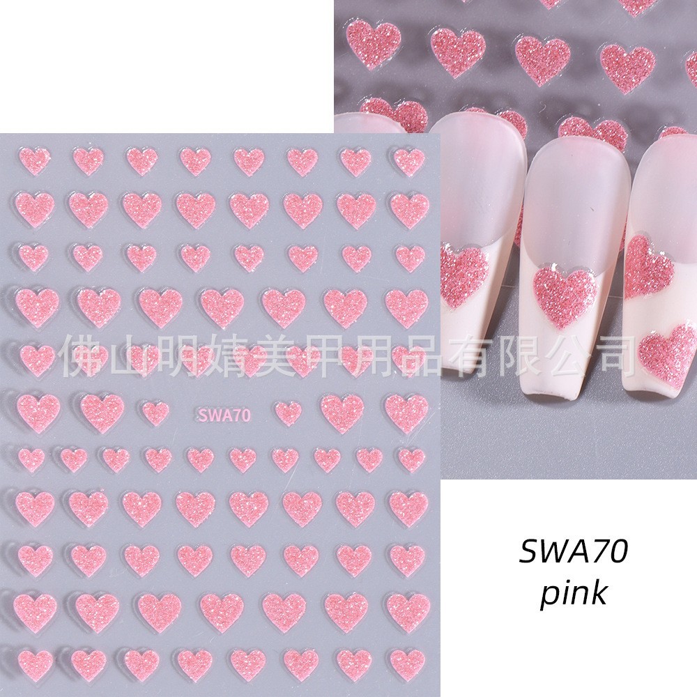 3 Sheets Nail Art Sticker Glitter Heart Valentine Decals Manicure DIY Peel NH28