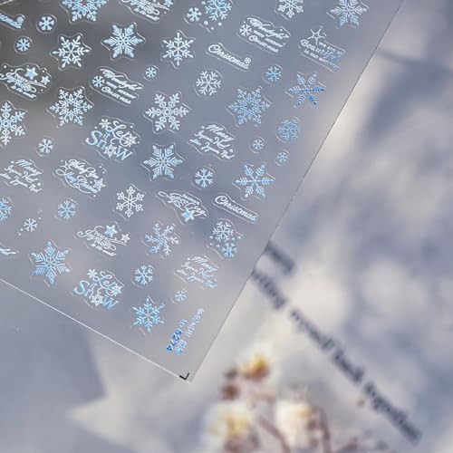 1 Sheets Blue White Snowflake Nail Decals for Nail Christmas Nail Stickers-8