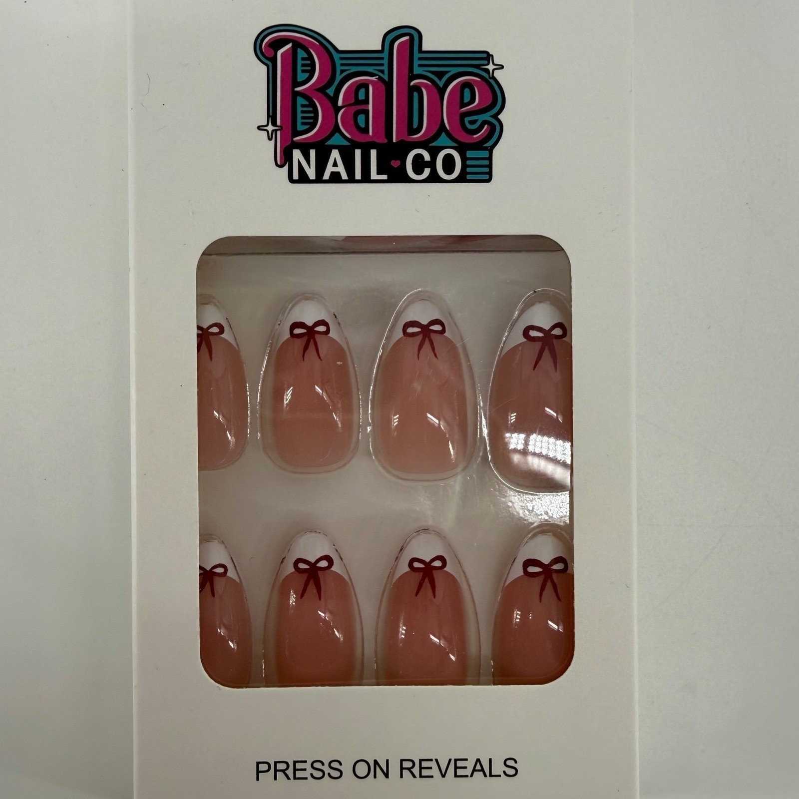 Babe Nail Co 3 pack Valentines Press On Nails Set Pink French Bow Heart Designs