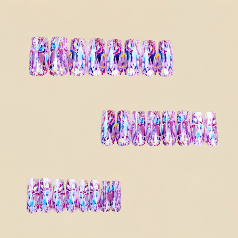48p Long Coffin Transparent AB Big Crystal Rhinestone Bling Shiny Press on Nails