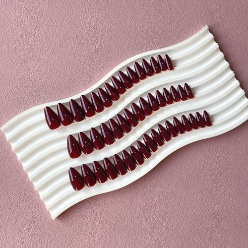 Burgundy Red Press on Nails Almond Shaped 48Pcs Neutral almond burgundy red