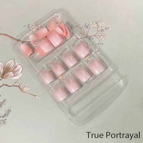 WAFOLOZE White Ombre Short Square Press On Nails, Glossy Acrylic Artificial