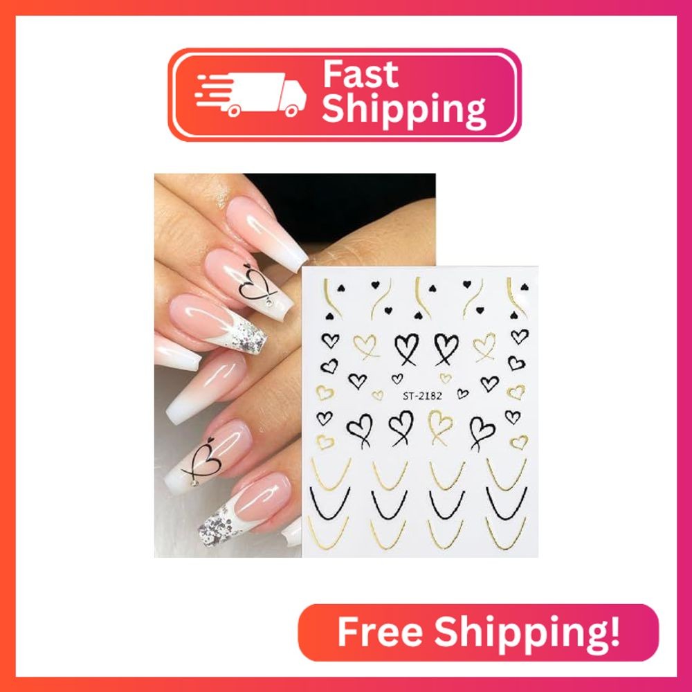 6Sheets Valentine’s French Nail Art Stickers Hollow Peach Heart 3D Self Adhesive