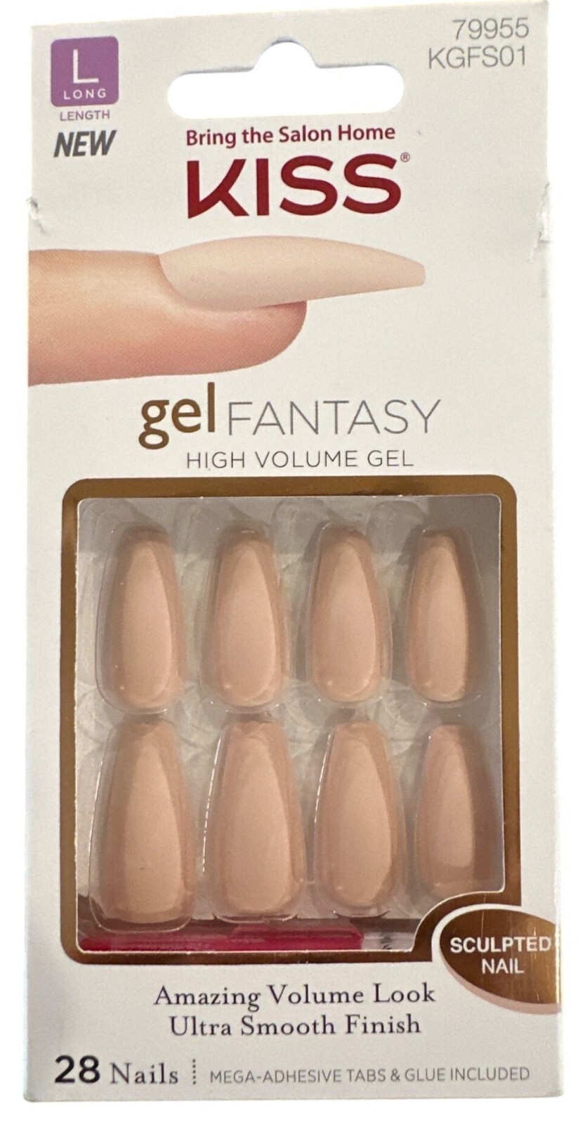 Kiss Gel FANTASY 28 Nails Long Ballerina Matte Nude Sculpted Ultra Smooth Finish