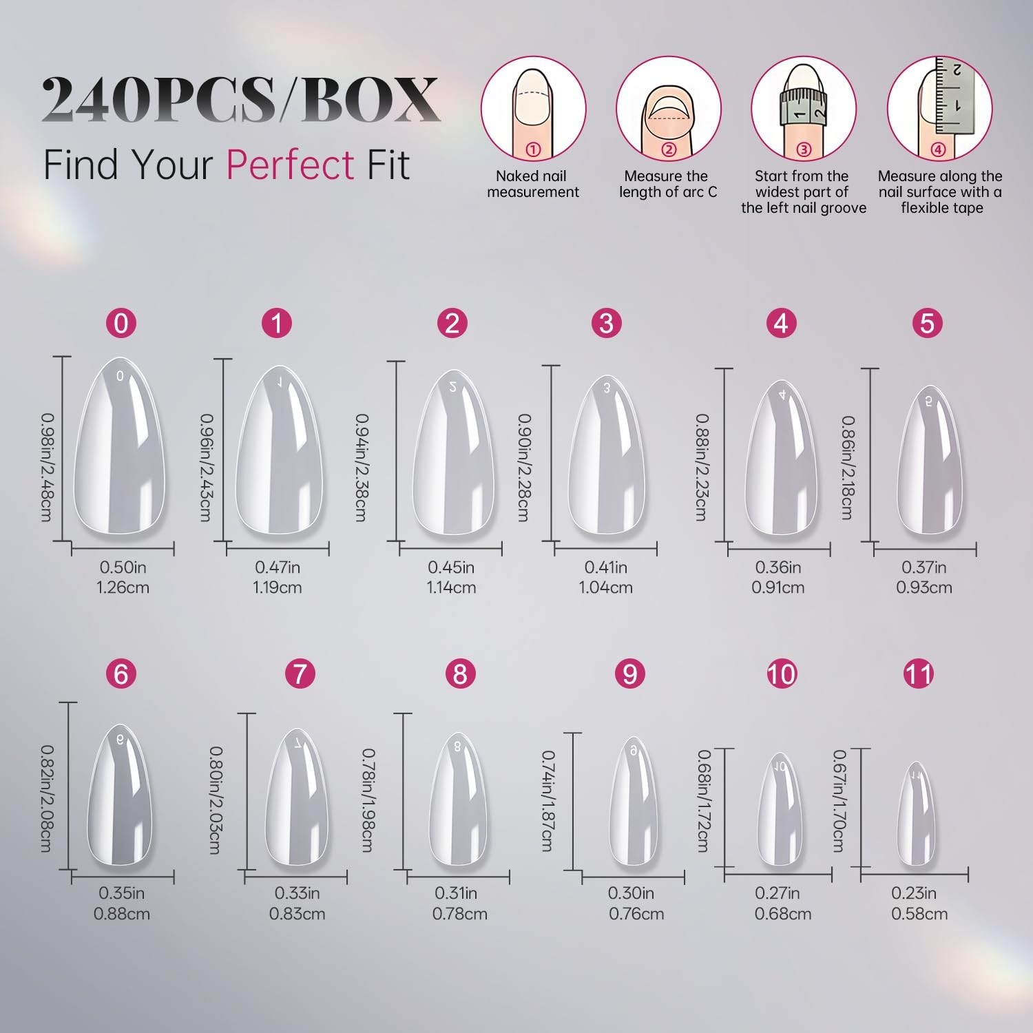Clear Almond Tips – 240PC Soft Gel Nail Set with Storage Box for Nail Art Lovers
