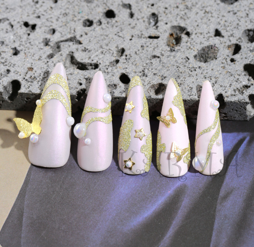 3D French Line Shiny Gold Nail Tip Decals Glitter Diamond Manicure Beauty NH22