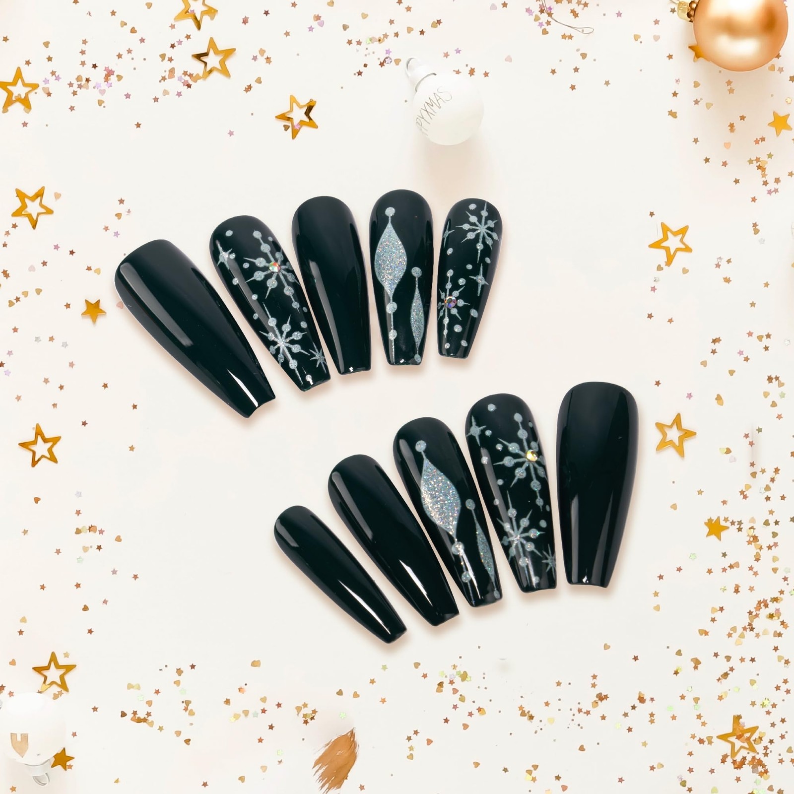 24 Pcs Holiday Press On Nails – Christmas French Tip Square Coffin Oval Fake …