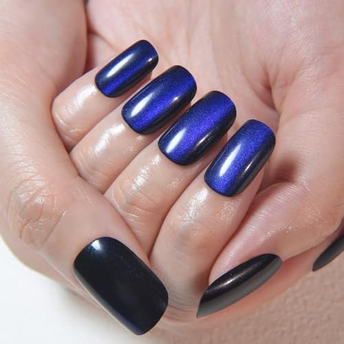 Royal Blue Cat Eye Press on Nails – Medium Square – Medium Square Stick
