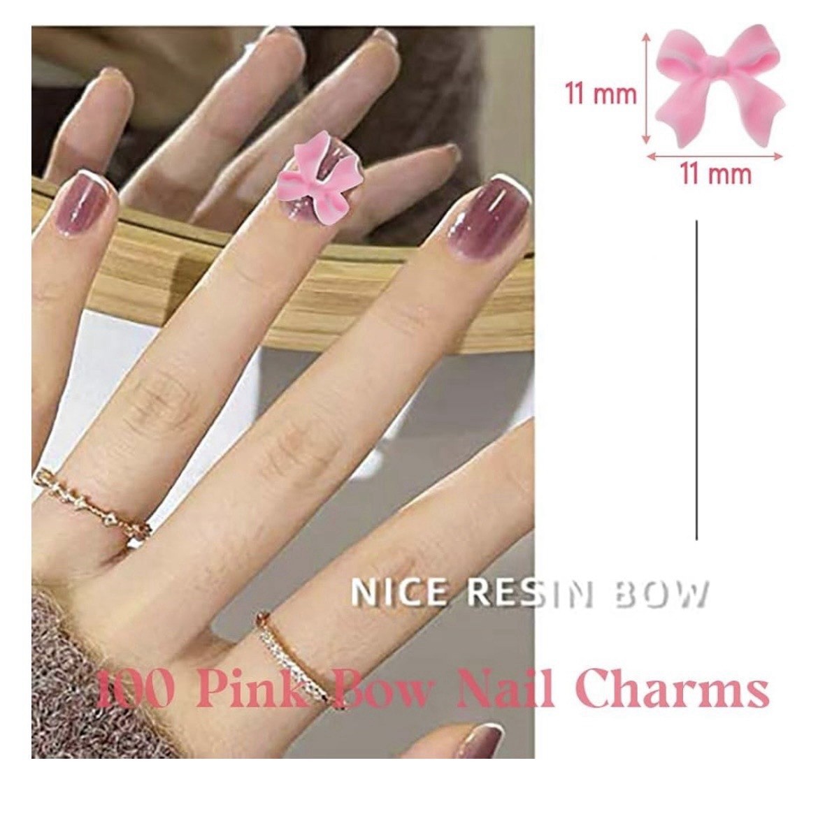 3D Pink Clear Bow Acrylic Nail Charms 100 Pc Pack