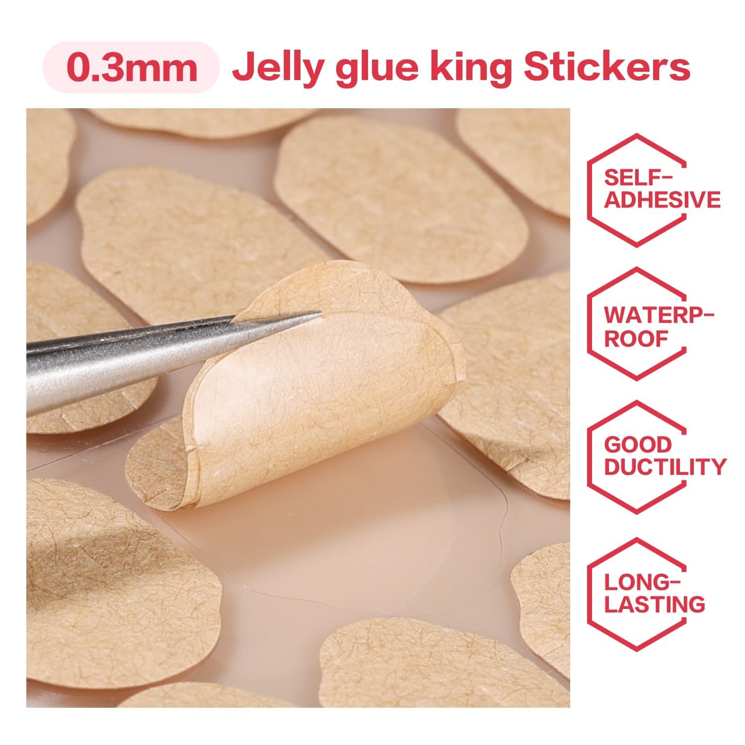 50 Sheets High Polymer Jelly Glue for Fake Nails, 12 Sizes Waterproof Breatha…