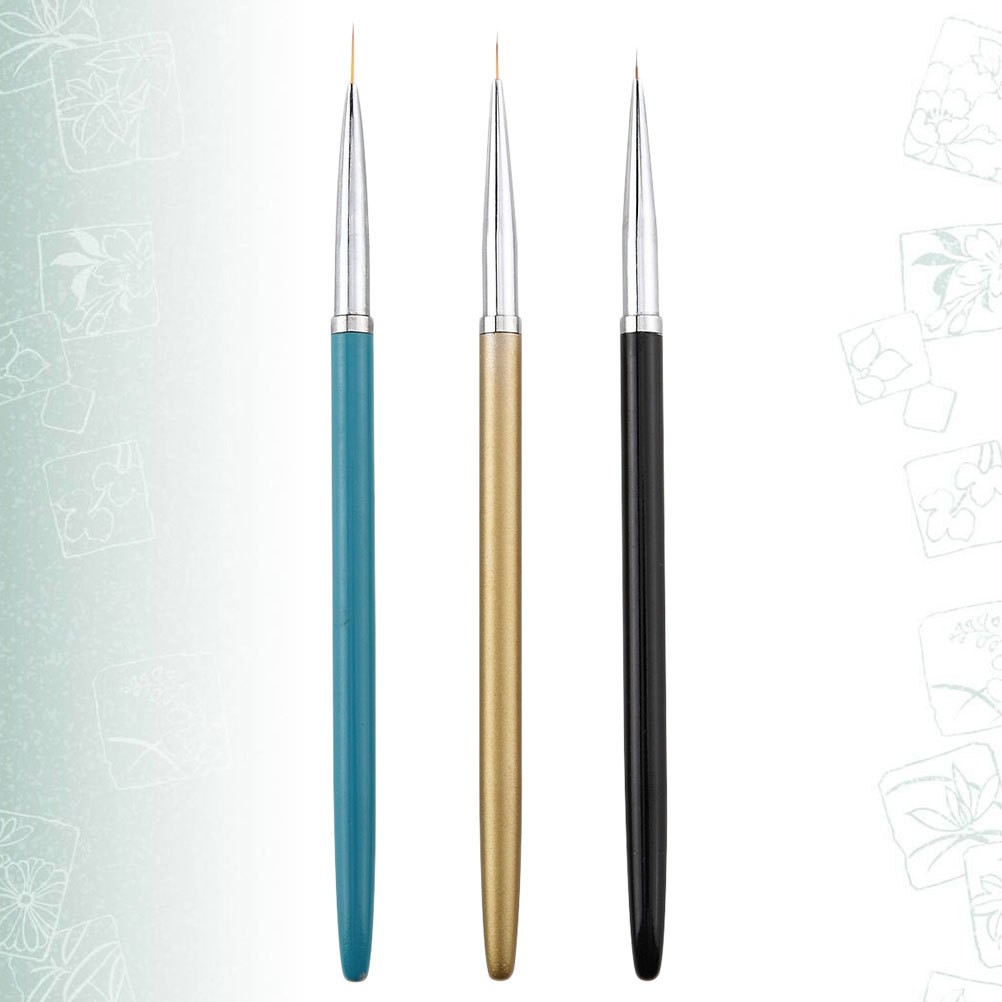 3Pcs Fine Tip Nail Art Brush with Black Metal Handle for Precise Nail Painting
